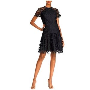 Shoshanna Malia Floral Appliqué Cocktail Black Dress Fairy Whimsigoth Holidays